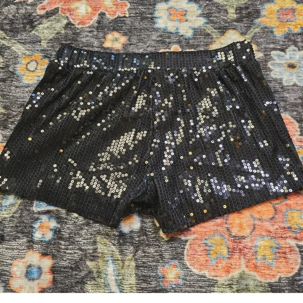 New Spirit Halloween Black Sequin Shorts XL High Rise Sparkle Party Glam Costume